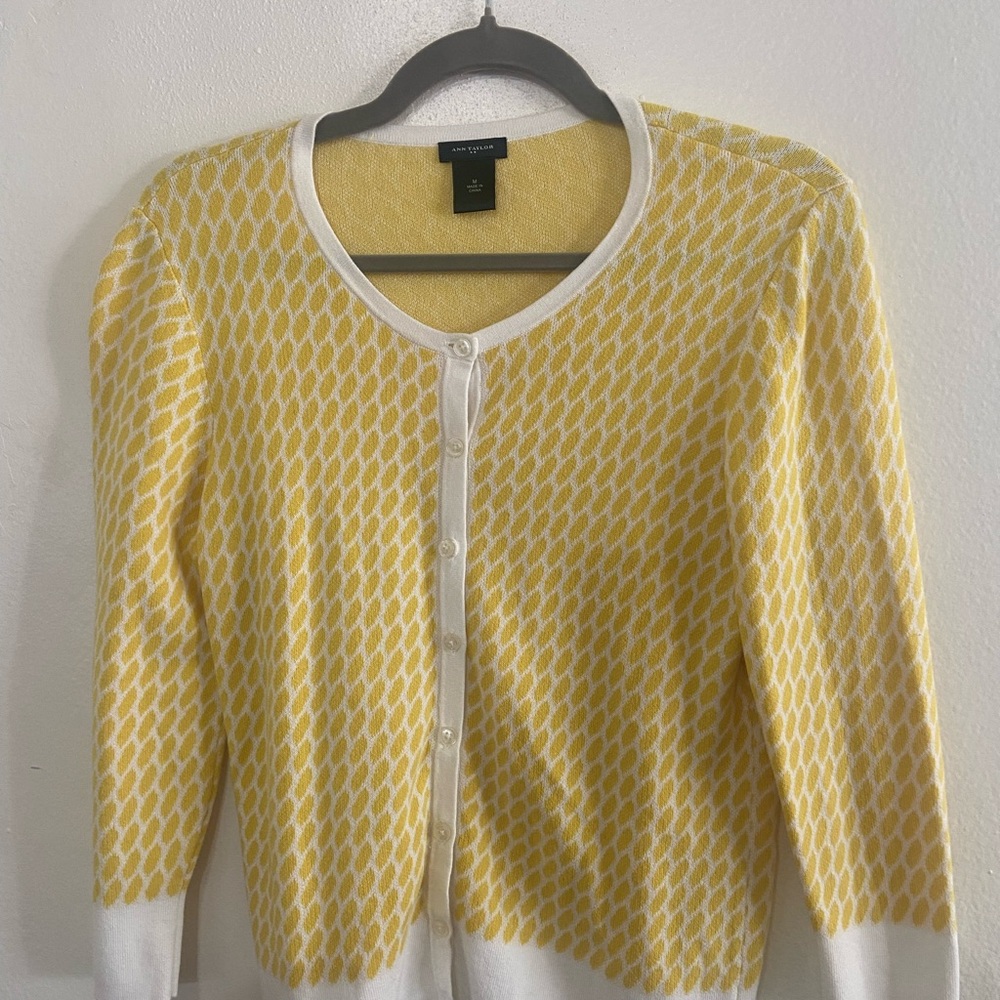 Ann Taylor Yellow and White Cardigan